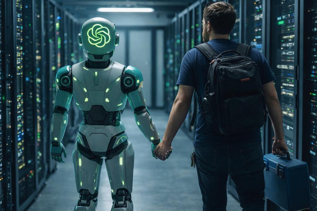 Hombre y robot en un servidor. Lo mejor que le ha pasado a Linux